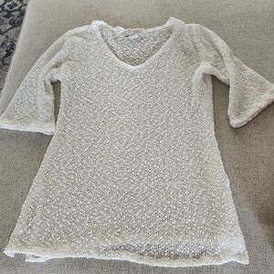 White Knit V-Neck Sweater